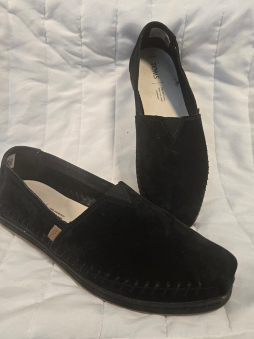 Toms Womens Black Suede Slip-On Loafers 8.5